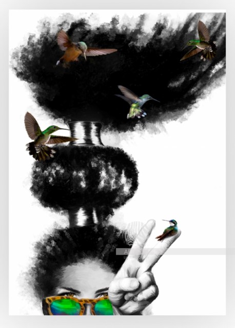 Hummingbirds - fargerike bittesmå følger setter farge på første av mine illustrasjoner med litt mer farge